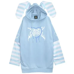 LISTEN FLAVOR Usamimi Stripe Layered Style Hoodie