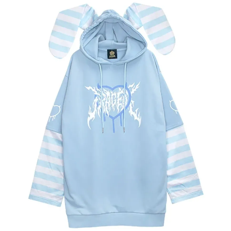 LISTEN FLAVOR Usamimi Stripe Layered Style Hoodie