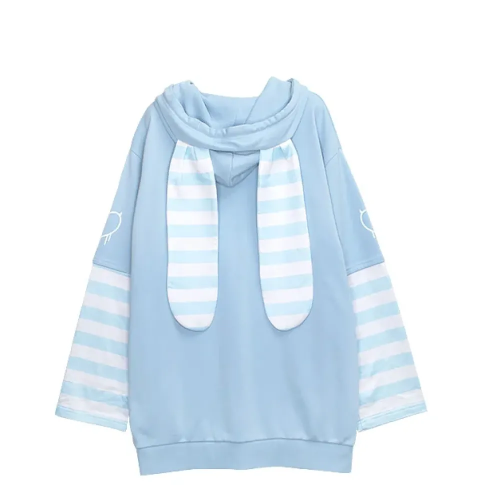 LISTEN FLAVOR Usamimi Stripe Layered Style Hoodie