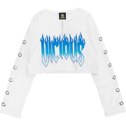 LISTEN FLAVOR Vicious Fire Eyelet Sleeve Short Top