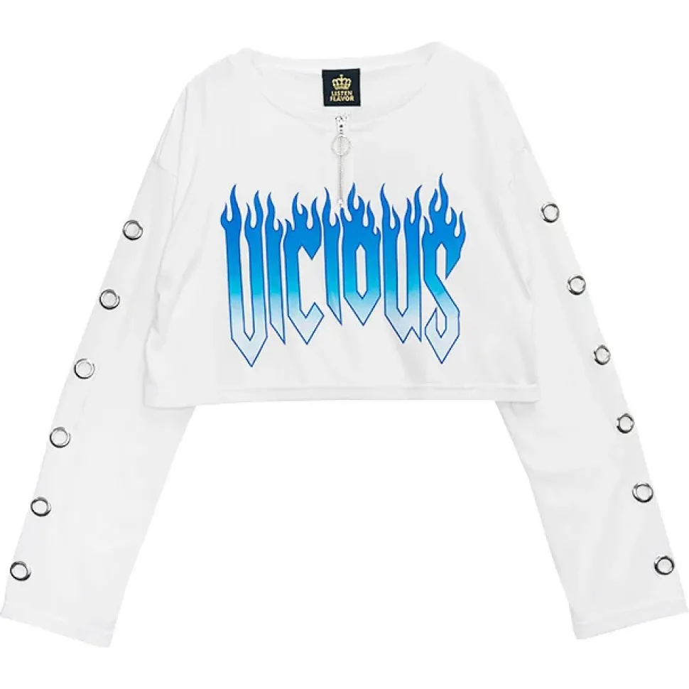 LISTEN FLAVOR Vicious Fire Eyelet Sleeve Short Top