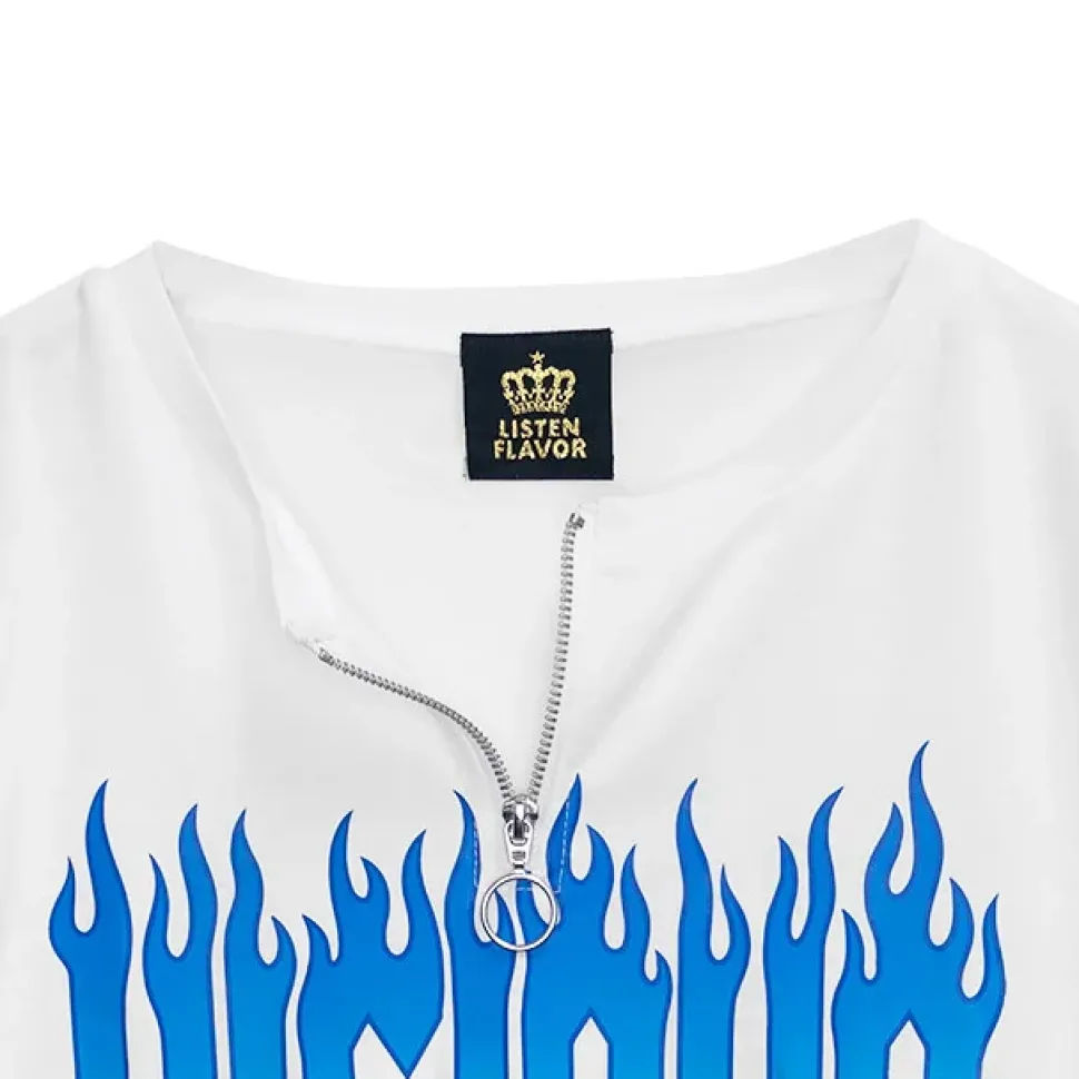 LISTEN FLAVOR Vicious Fire Eyelet Sleeve Short Top