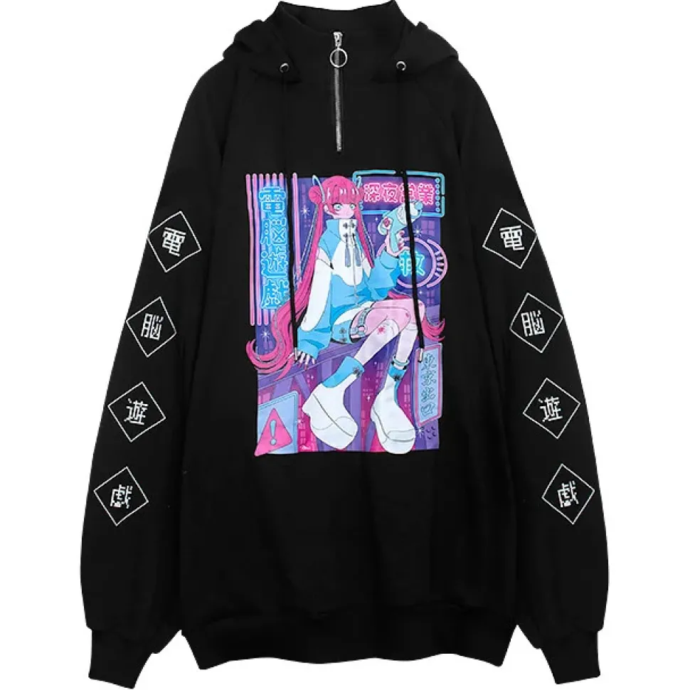 LISTEN FLAVOR x A.YAMI Half Zip Hoodie Black