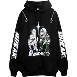 LISTEN FLAVOR x Kaibashira Shoulder Zip Hoodie Black