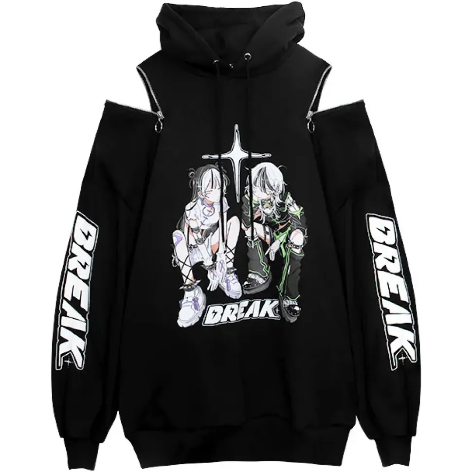 LISTEN FLAVOR x Kaibashira Shoulder Zip Hoodie Black