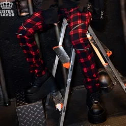 LISTEN FLAVOR Zip Detail Red Check Skinny Pants