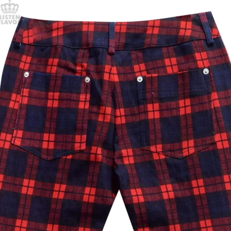 LISTEN FLAVOR Zip Detail Red Check Skinny Pants