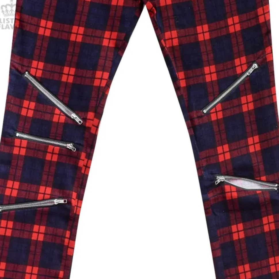 LISTEN FLAVOR Zip Detail Red Check Skinny Pants
