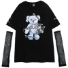 LISTEN FLAVOR Zipper Bear Mesh Top w/ Arm Covers