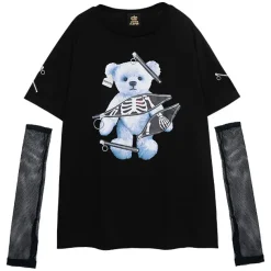 LISTEN FLAVOR Zipper Bear Mesh Top w/ Arm Covers