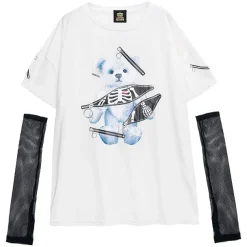 LISTEN FLAVOR Zipper Bear Mesh Top w/ Arm Covers