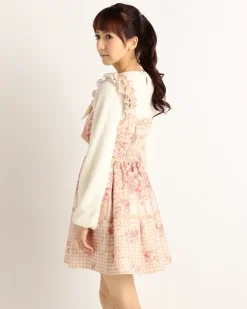 LIZ LISA Flower Check Pattern Pinafore Dress