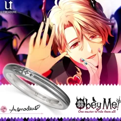 Obey Me! Asmodeus Black-Coated Silver Ring