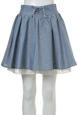 OLIVE des OLIVE Lace-Up Gathered Skirt