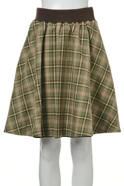OLIVE des OLIVE Plaid x Solid Color Reversible Skirt