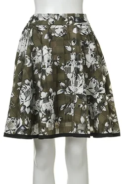 OLIVE des OLIVE Rose Pattern Sheer Check Skirt