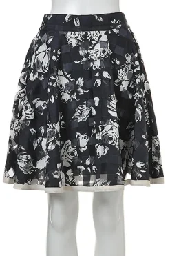 OLIVE des OLIVE Rose Pattern Sheer Check Skirt