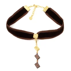 Q-pot. Velvet Ribbon Choker w/ 3-Piece Chocolate Charm Set