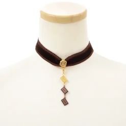 Q-pot. Velvet Ribbon Choker w/ 3-Piece Chocolate Charm Set