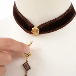 Q-pot. Velvet Ribbon Choker w/ 3-Piece Chocolate Charm Set