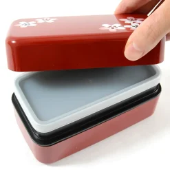 Red Maki-e Cherry Blossom 2-Tier Bento Box
