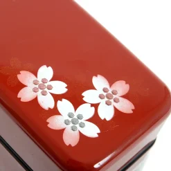 Red Maki-e Cherry Blossom 2-Tier Bento Box