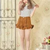Swankiss Lace-Up Ruffled Hem Shorts