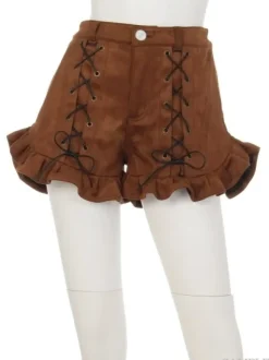 Swankiss Lace-Up Ruffled Hem Shorts