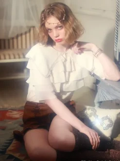 Swankiss Lace-Up Ruffled Hem Shorts