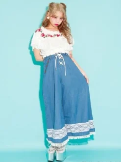 Swankiss Rose Denim Gaucho Pants