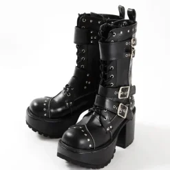 YOSUKE USA Mid-Calf Chunky Buckle Boots
